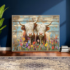 Cute Highland Cow Canvas Wall Art - Rustic Farmhouse Decor