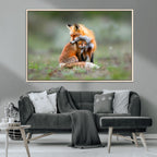 Heartwarming Fox and Baby Cub Wall Art | Canvas Print of Foxes in Nature