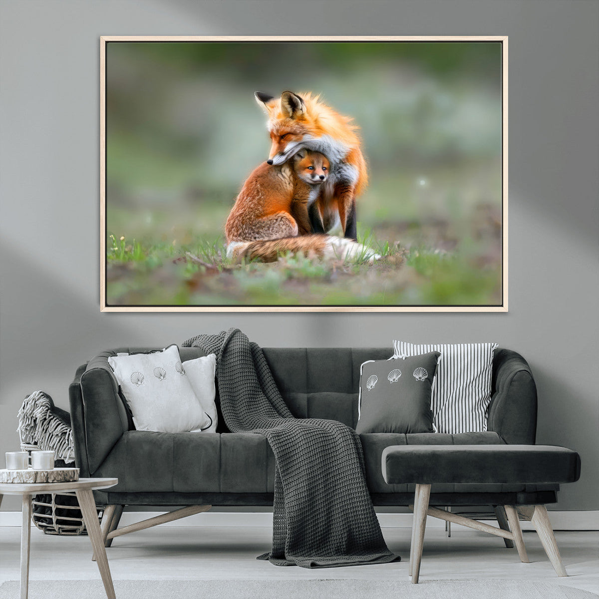Heartwarming Fox and Baby Cub Wall Art | Canvas Print of Foxes in Nature