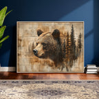 Rustic Grizzly Bear Wall Art, Abstract Grizzly 399 Bear Canvas Print, Woodland Wildlife
