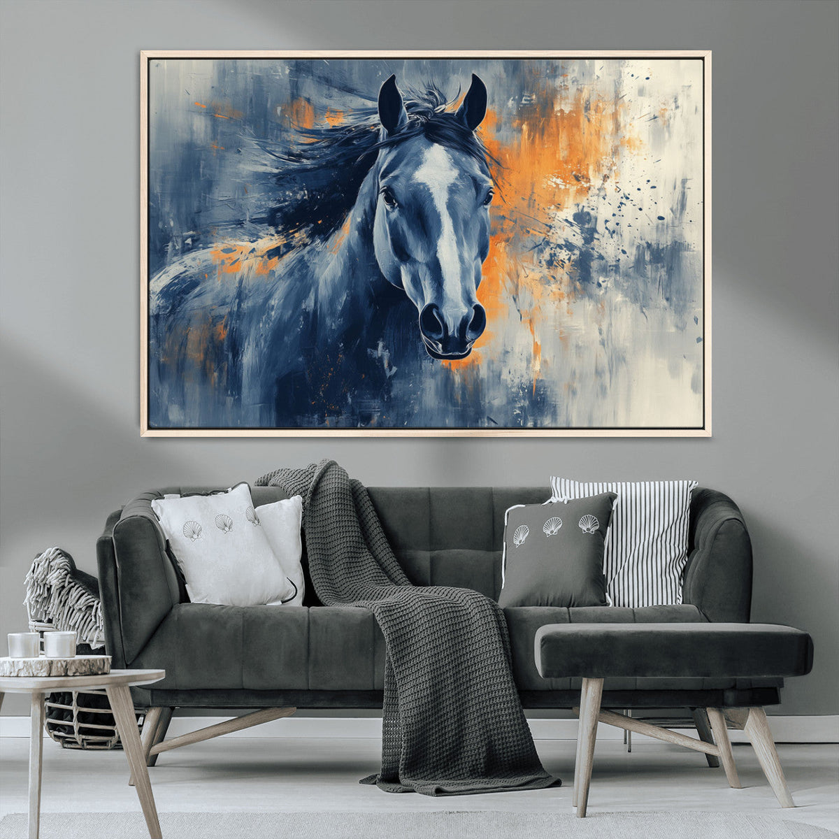 Abstract Blue Horse Wall Art Print Canvas | Western Horse Wall Art for Farmhouse Decor