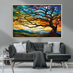Vibrant Mosaic Tree of Life Wall Art, Stained Glass Style Canvas Print