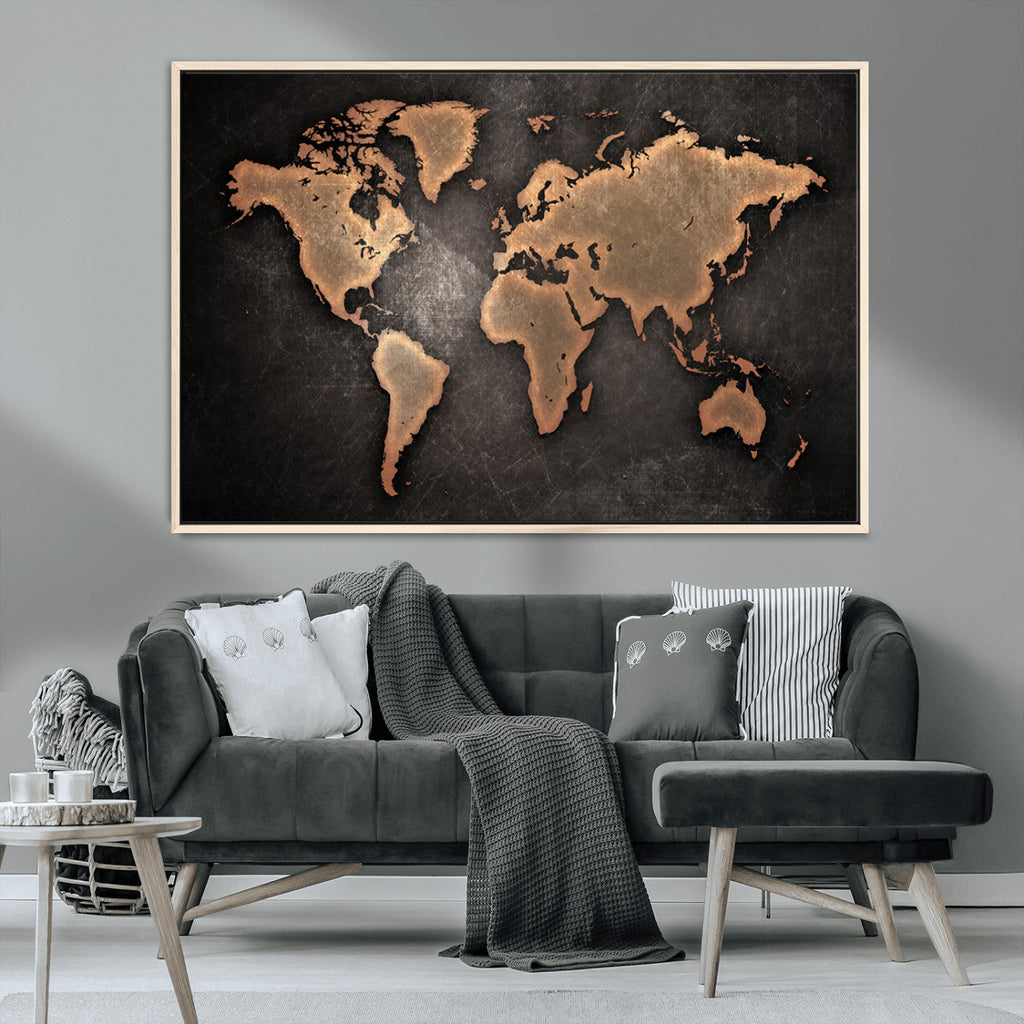 World Map Canvas Print | Framed Travel Map Wall Art for Couples