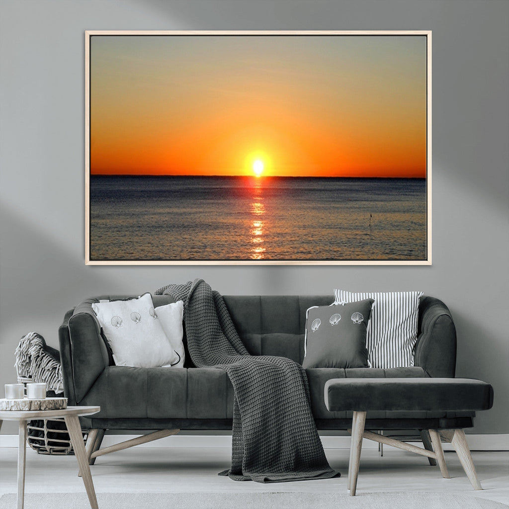 Golden Horizon Sunset Over Ocean Wall Art Canvas Print | Tropical Beach Canvas