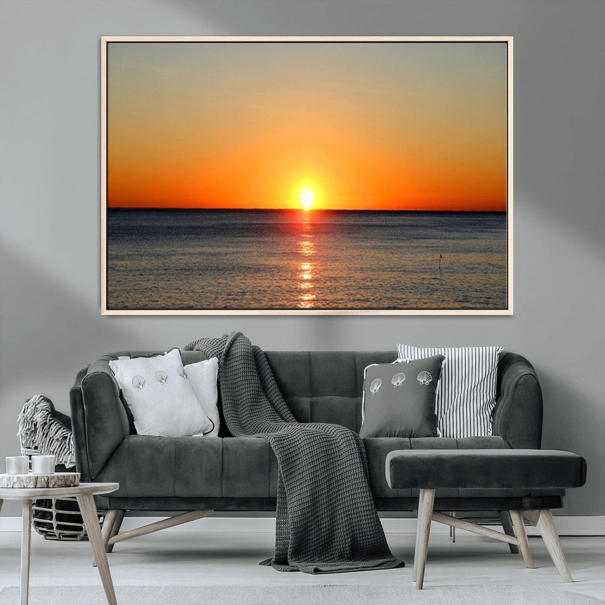 Golden Horizon Sunset Over Ocean Wall Art Canvas Print | Tropical Beach Canvas