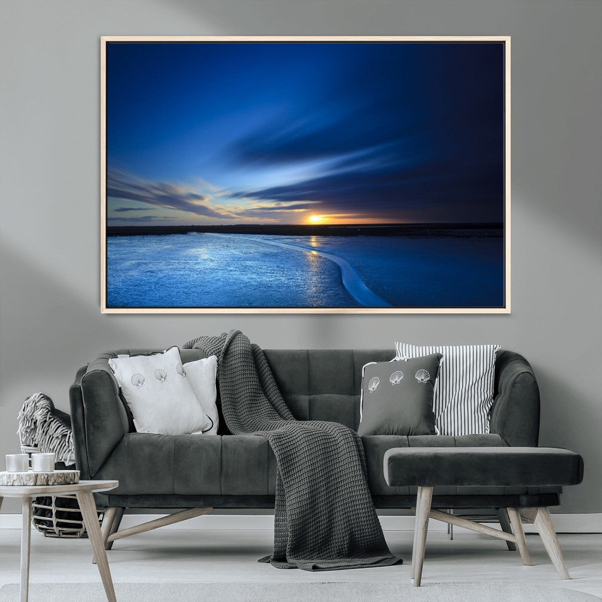 Blue Sunset Ocean Canvas Wall Art Print | Serene Coastal Horizon