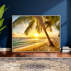 Beach Sunset Canvas Wall Art Print - Tropical Beach Canvas With Palm Trees