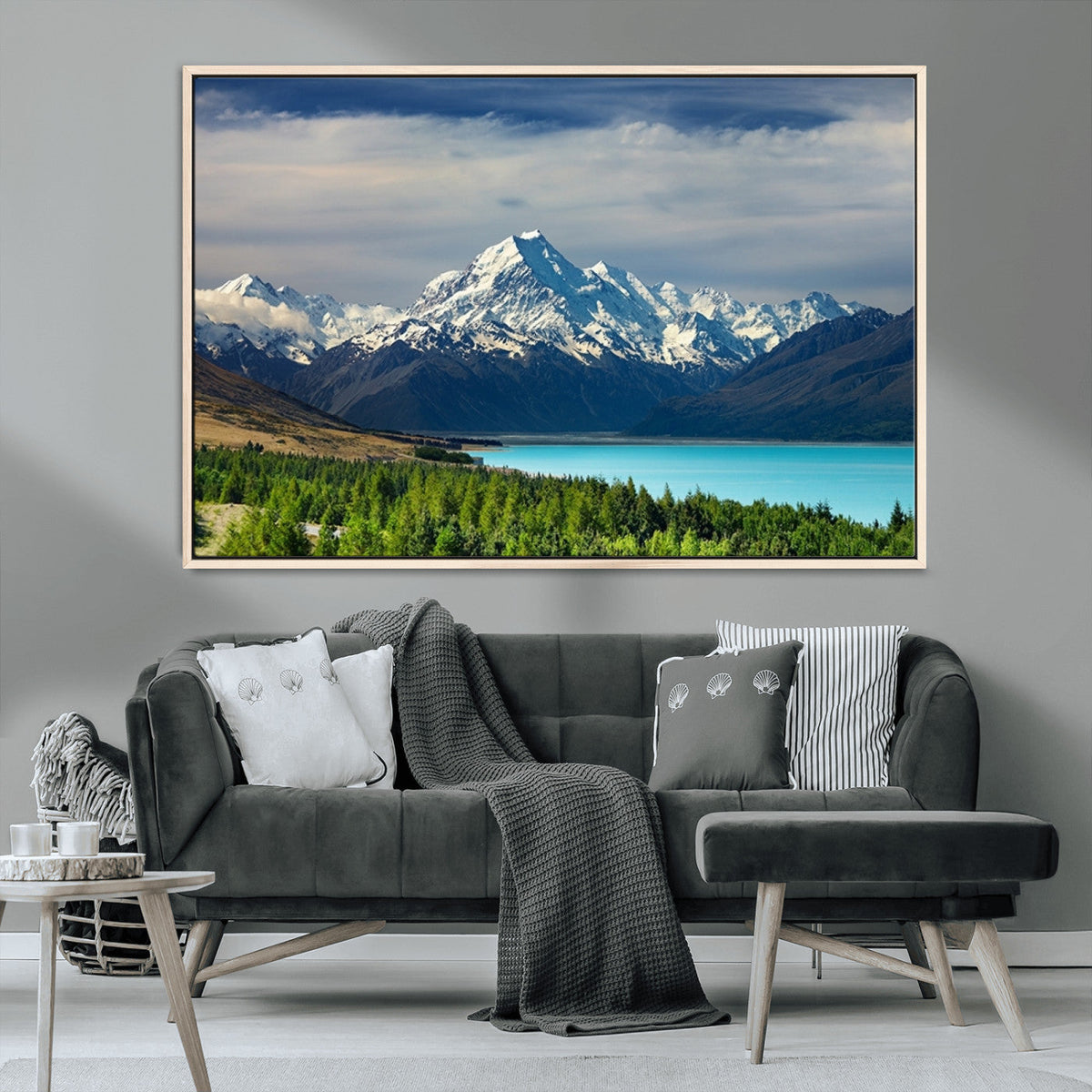 Mount Cook and Lake Pukaki Canvas Wall Art Print | Majestic Snow Capped Peaks