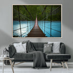 Suspension Bridge Over River Canvas Art | 3-Panel Nature Wall Art