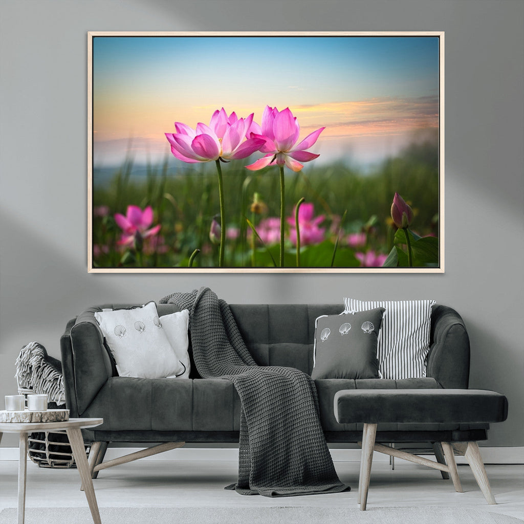 Pink Flower on the Mountain Canvas Print, Framed Pink Flower Canvas Wall Art