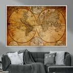 Vintage World Map Canvas Print | Antique Push Pin Travel Map