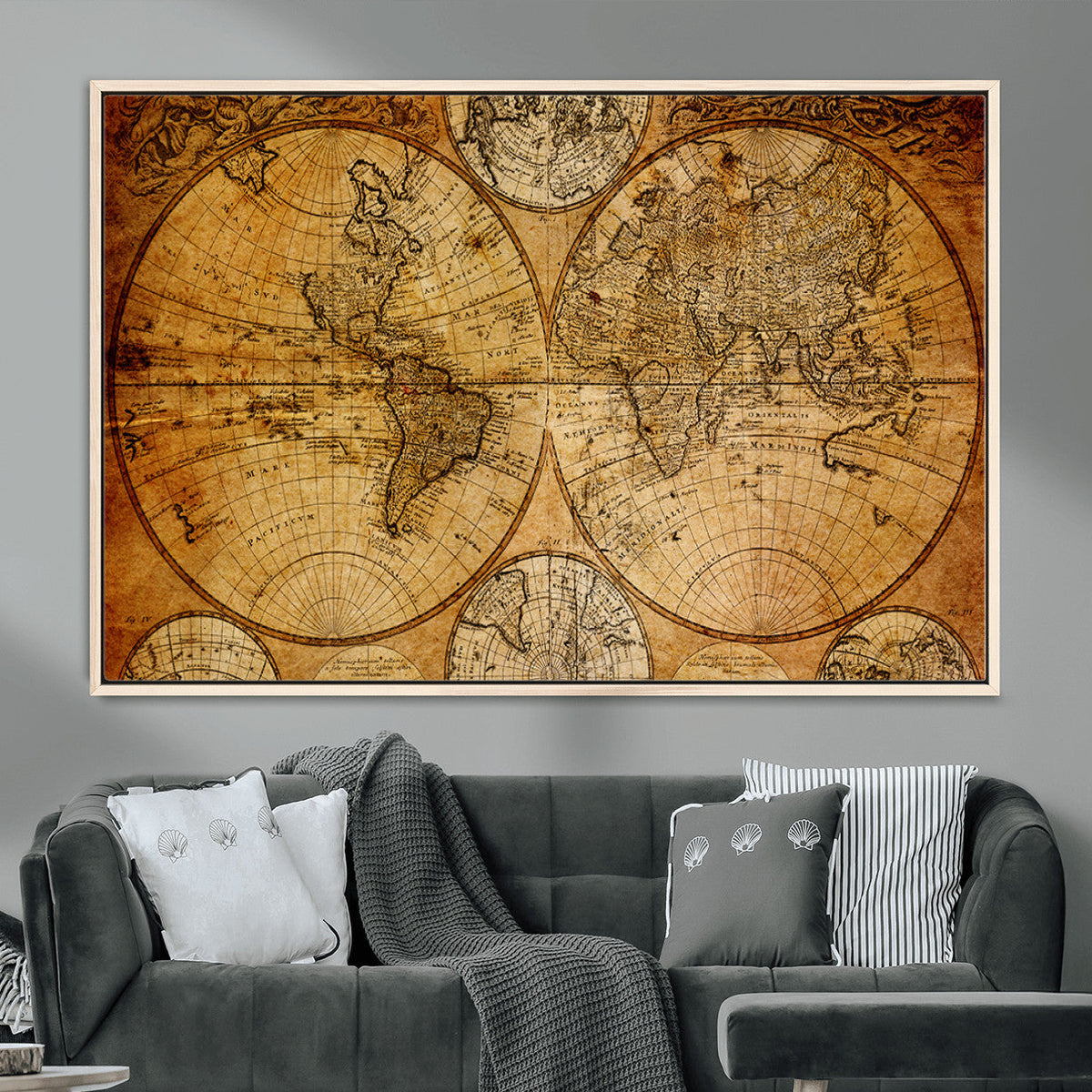 Vintage World Map Canvas Print | Antique Push Pin Travel Map