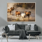 Large Wall Art 5 Horses Running on Sand Canvas Print