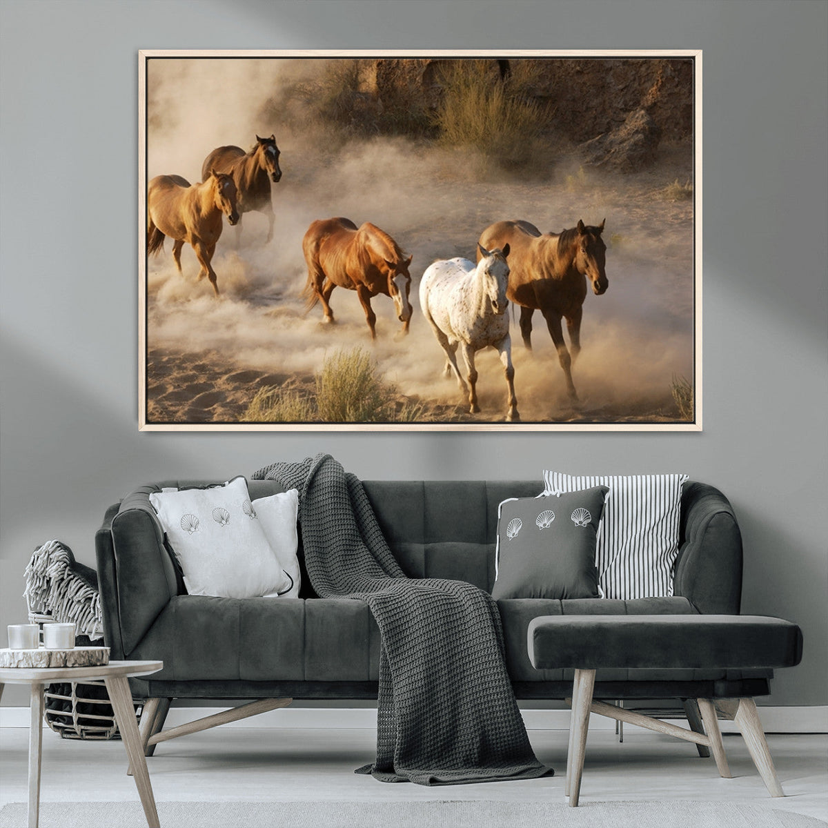 Large Wall Art 5 Horses Running on Sand Canvas Print