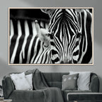 Zebra Wall Art | Zebra Close Up Canvas Print | Framed Black and White Wildlife