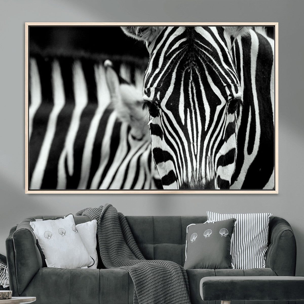 Zebra Wall Art | Zebra Close Up Canvas Print | Framed Black and White Wildlife