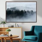 Autumn and Misty Trees in the Forest Wall Art Canvas Print, Foggy Forest Mountain Wall Art
