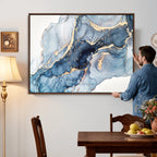 Blue Abstract Canvas Wall Art Print | Fluid Marble Effect Abstract Art