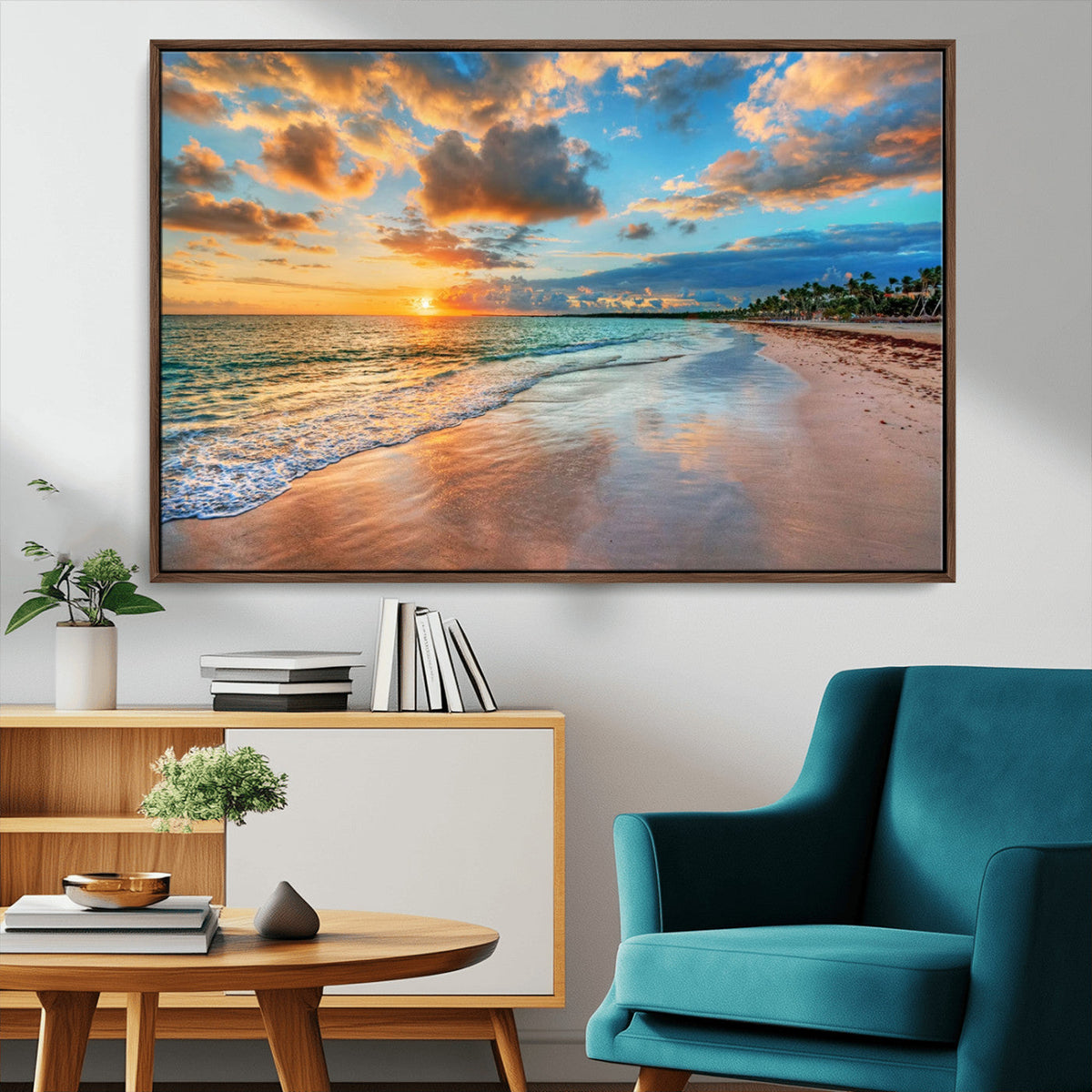 Sunset Beach Canvas Wall Art | Tropical Triptych Seascape Print