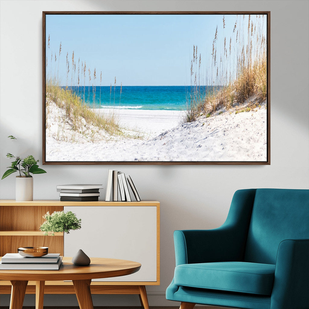 Serene Coastal Dune Path with Ocean View, 3-Panel Beach Canvas Wall Art