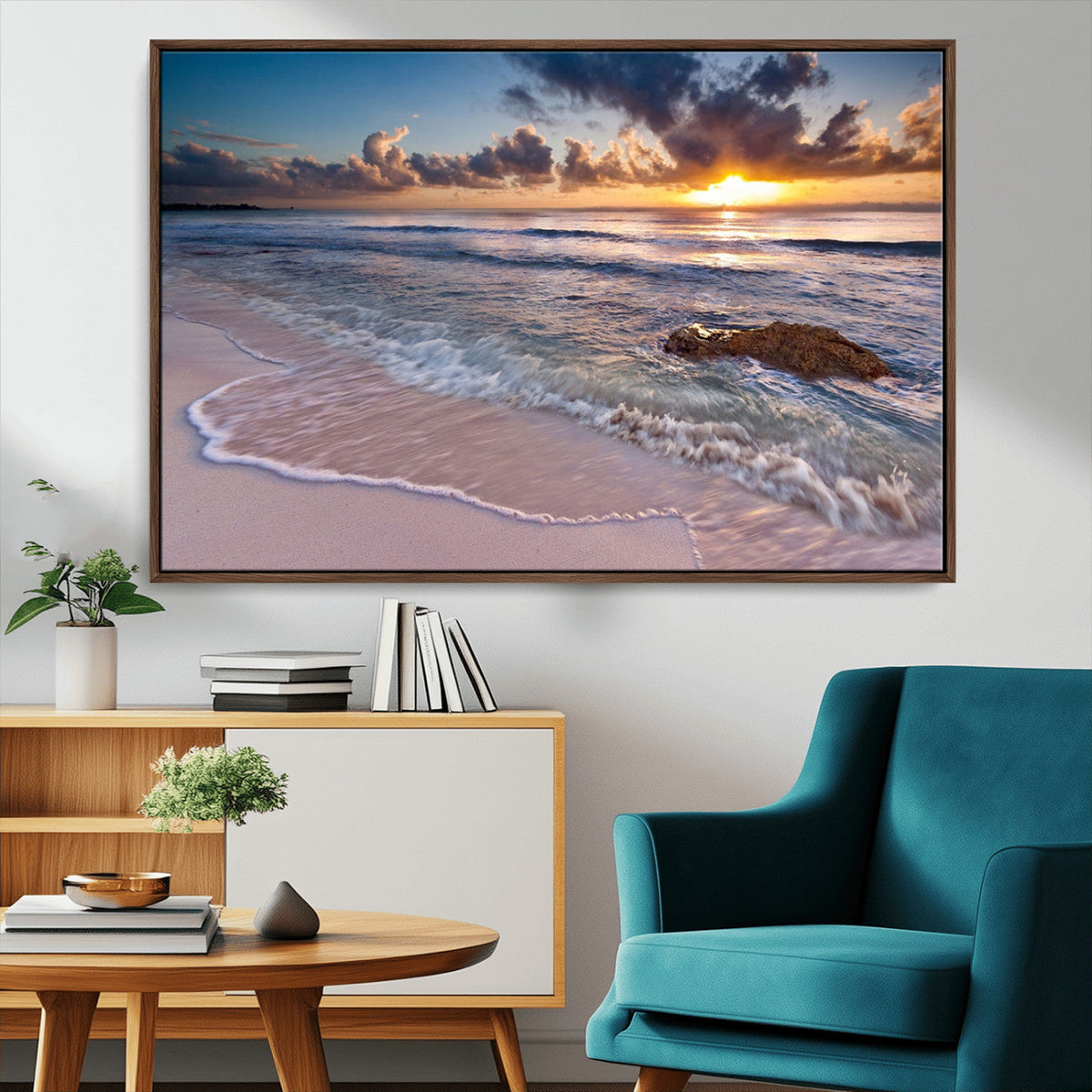 Sea Ocean Sunset Beach Wall Art Canvas Print