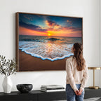 Sunset Beach Canvas Wall Art | Colorful Ocean Waves Triptych