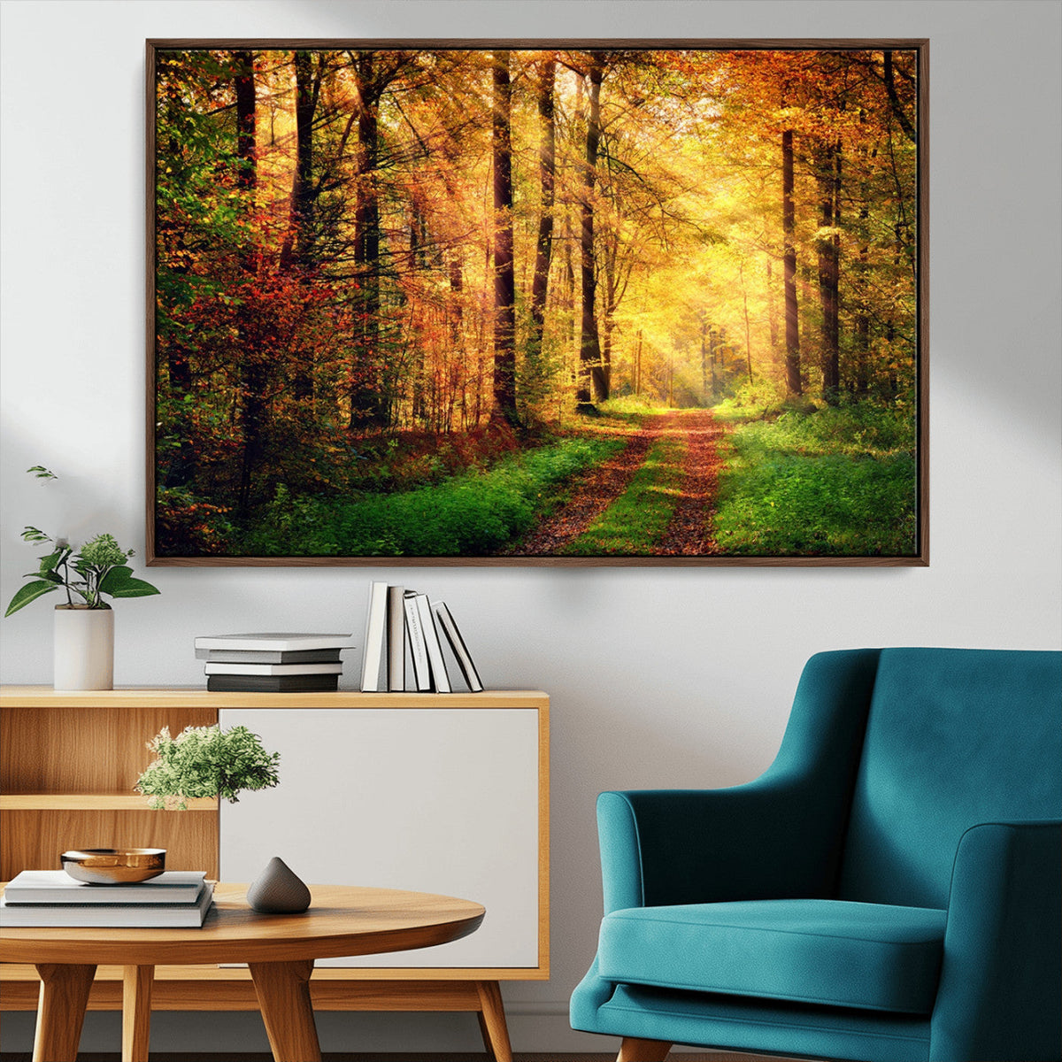 Sunlight Through Trees Wall Art Canvas Print | Autumn Forest Wall Art