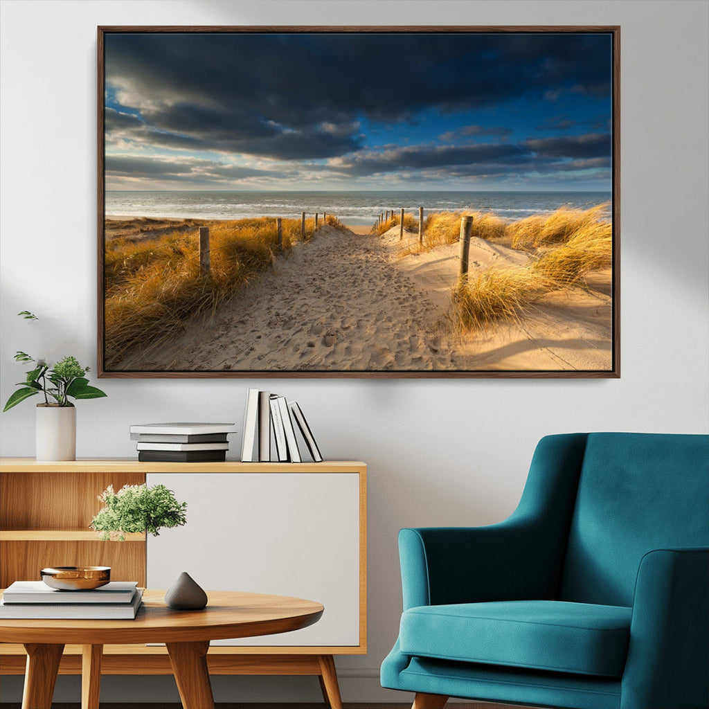 Ocean Beach Dark Clouds Wall Art Canvas Print
