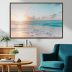 Tranquil Ocean Beach Sunset Canvas Wall Art | 3-Panel Coastal Decor