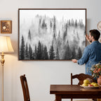 Forest Wall Art Print | Foggy Pine Forest Canvas Wall Art, Black and White Nature Decor