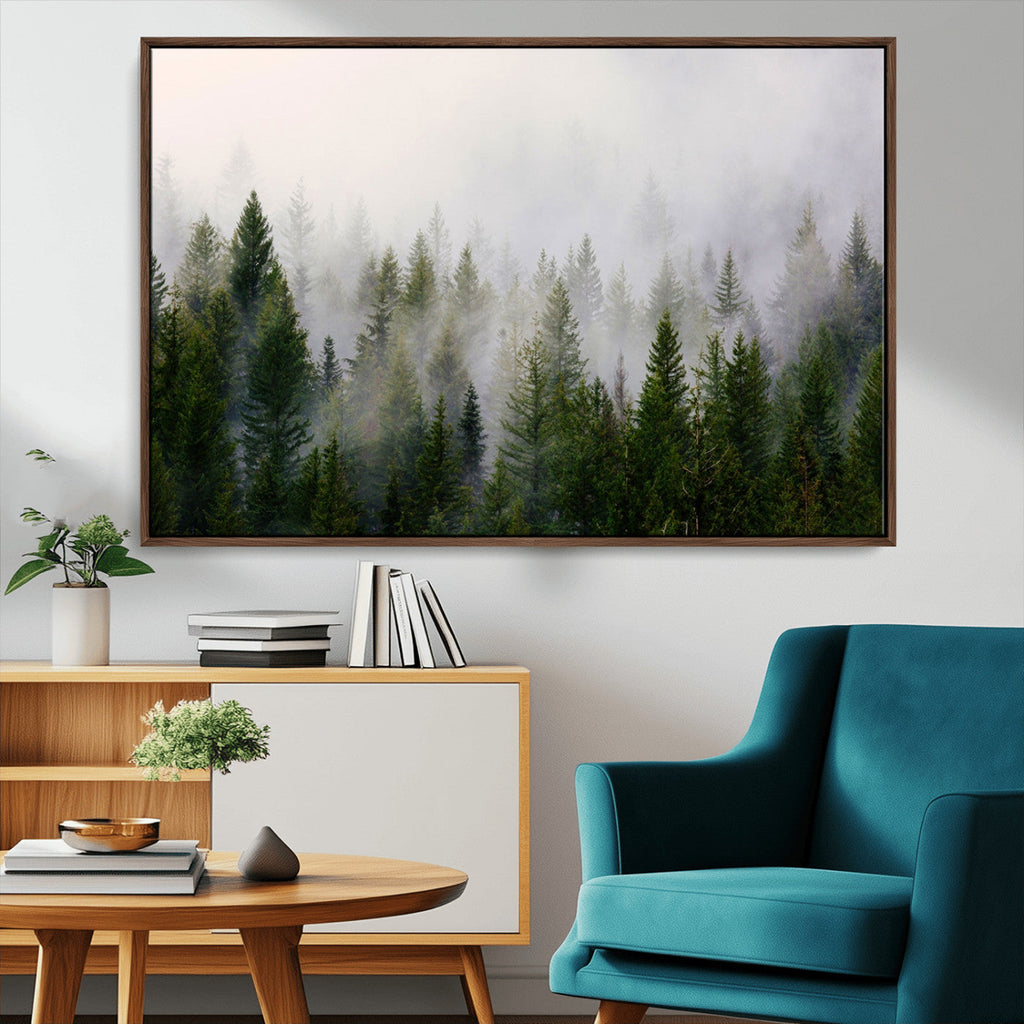 Forest Wall Art Canvas Print | Foggy Forest Wall Art | Pine Wood Forest Print