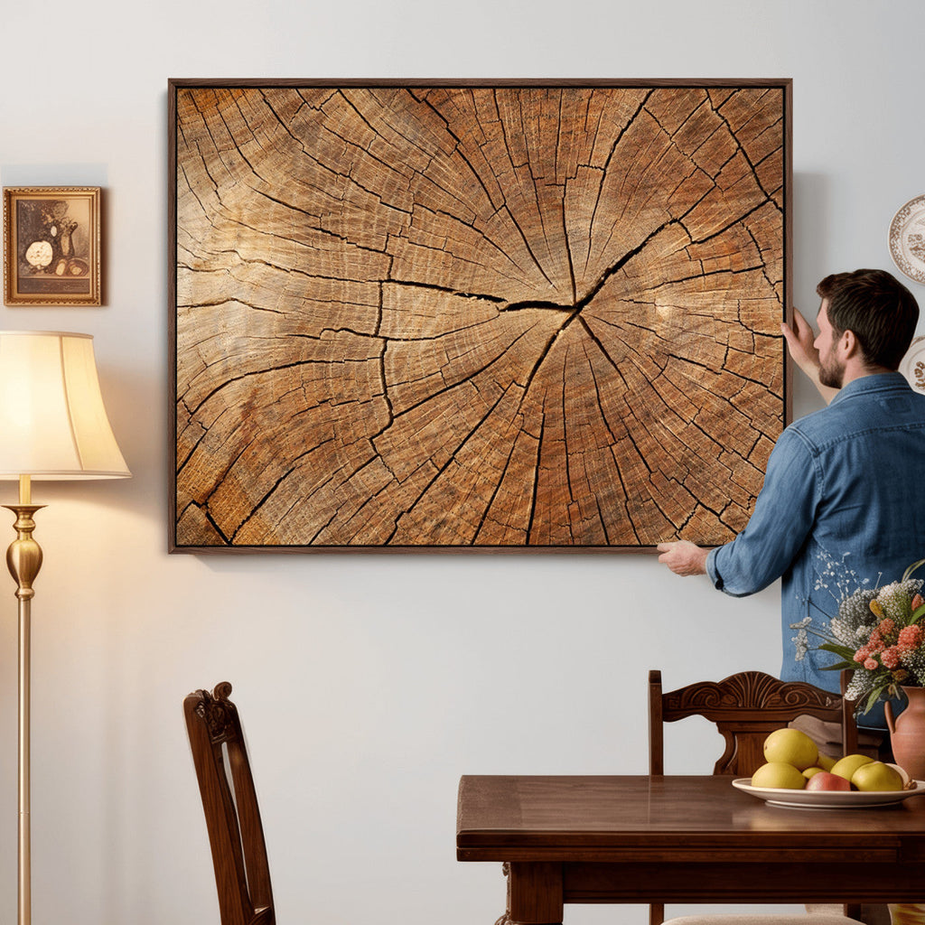 Tree Ring Canvas Art, Rustic Wood Grain Wall Art, Tree Slice Decor for Modern Homes