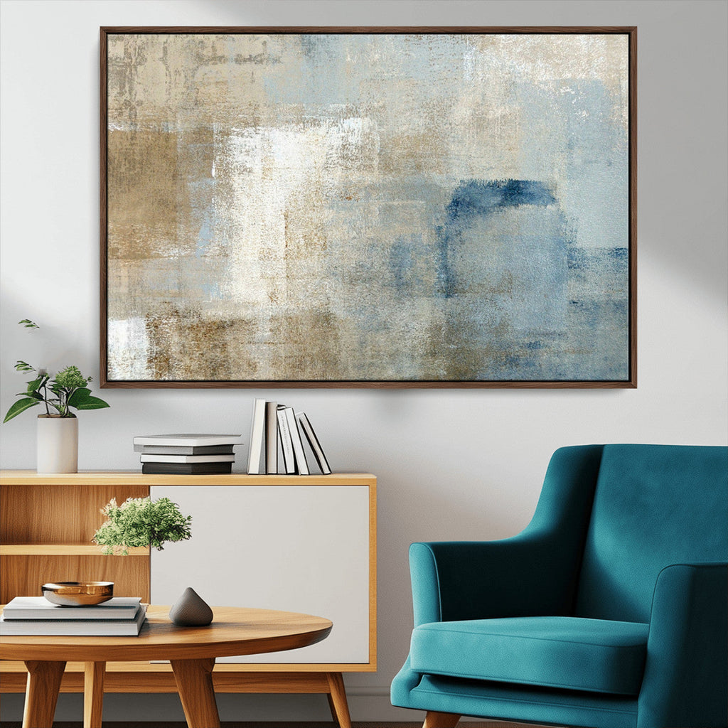 Abstract Blue and Beige Wall Art, Modern Minimalist Canvas Print Set