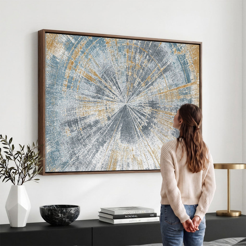 Radiant Abstract Wood Rings Canvas Art, Modern Triptych Wall Decor for Living Room or Office
