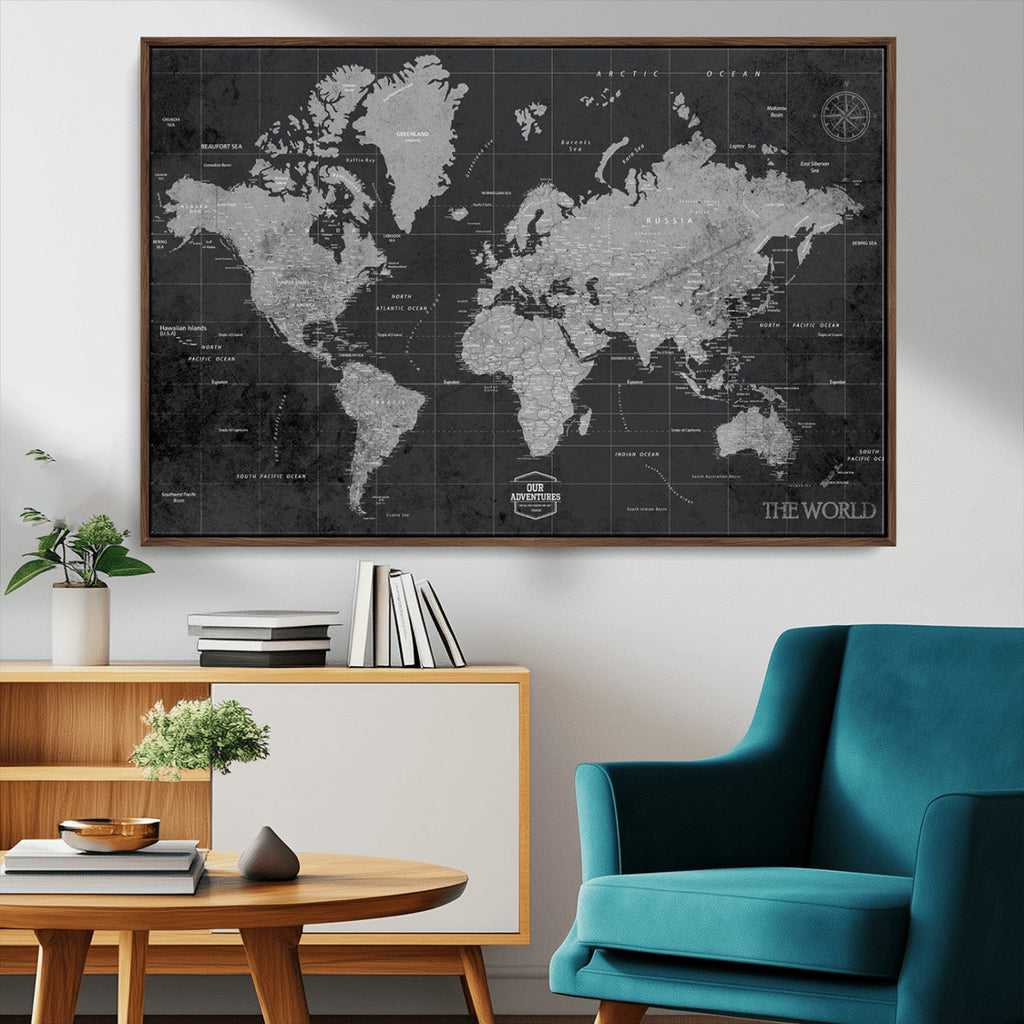 World Map Canvas Print, Detailed Map of the World Wall Art for Home or Office