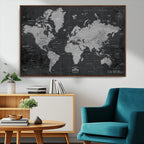 World Map Canvas Print, Detailed Map of the World Wall Art for Home or Office
