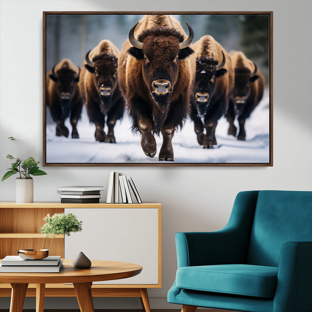 Buffalo Wall Art Canvas Print, American Bison Herd Wall Art