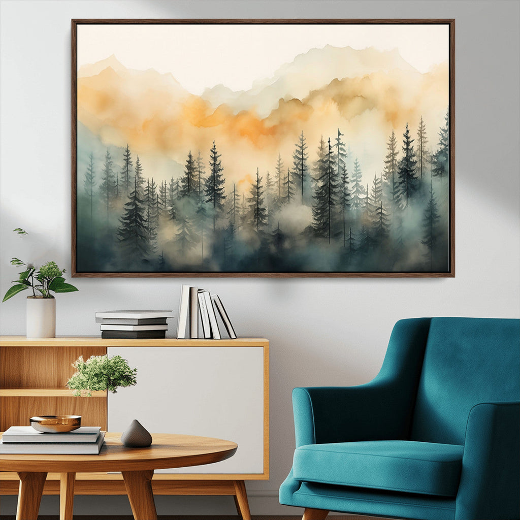 Abstract Forest Print | Mountain Wall Art | Autumn Landscape Canvas Print