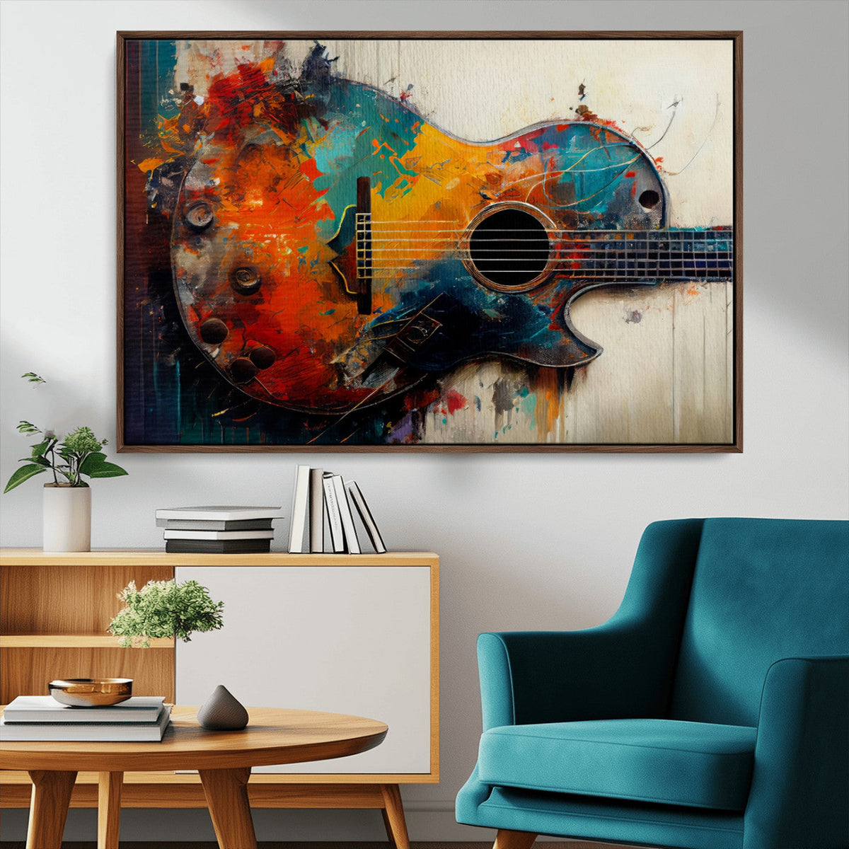 Abstract Guitar Wall Art Canvas | Vibrant Music-Inspired Art for Living Room or Studio