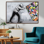 Banksy Art Behind the Curtain Street Wall Art Canvas Print | Urban Graffiti Style Wall Decor