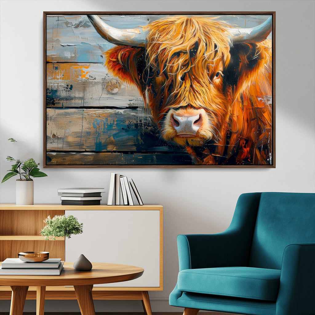 Highland Cow Abstract Canvas Wall Art, Bold Farmhouse Decor