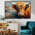 Highland Cow Abstract Canvas Wall Art, Bold Farmhouse Decor