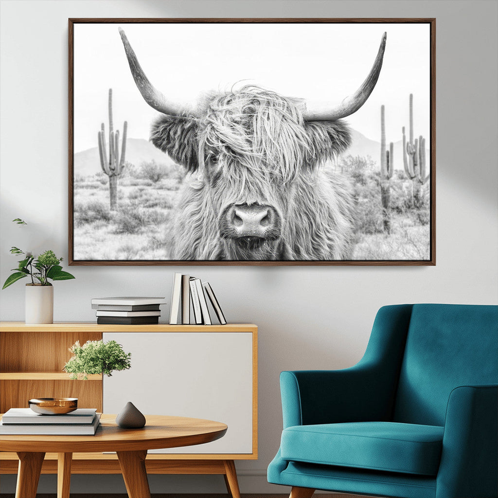Rustic Charm, Cow Longhorn Black White Bighorn Wall Art