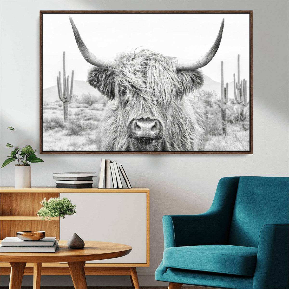 Rustic Charm, Cow Longhorn Black White Bighorn Wall Art