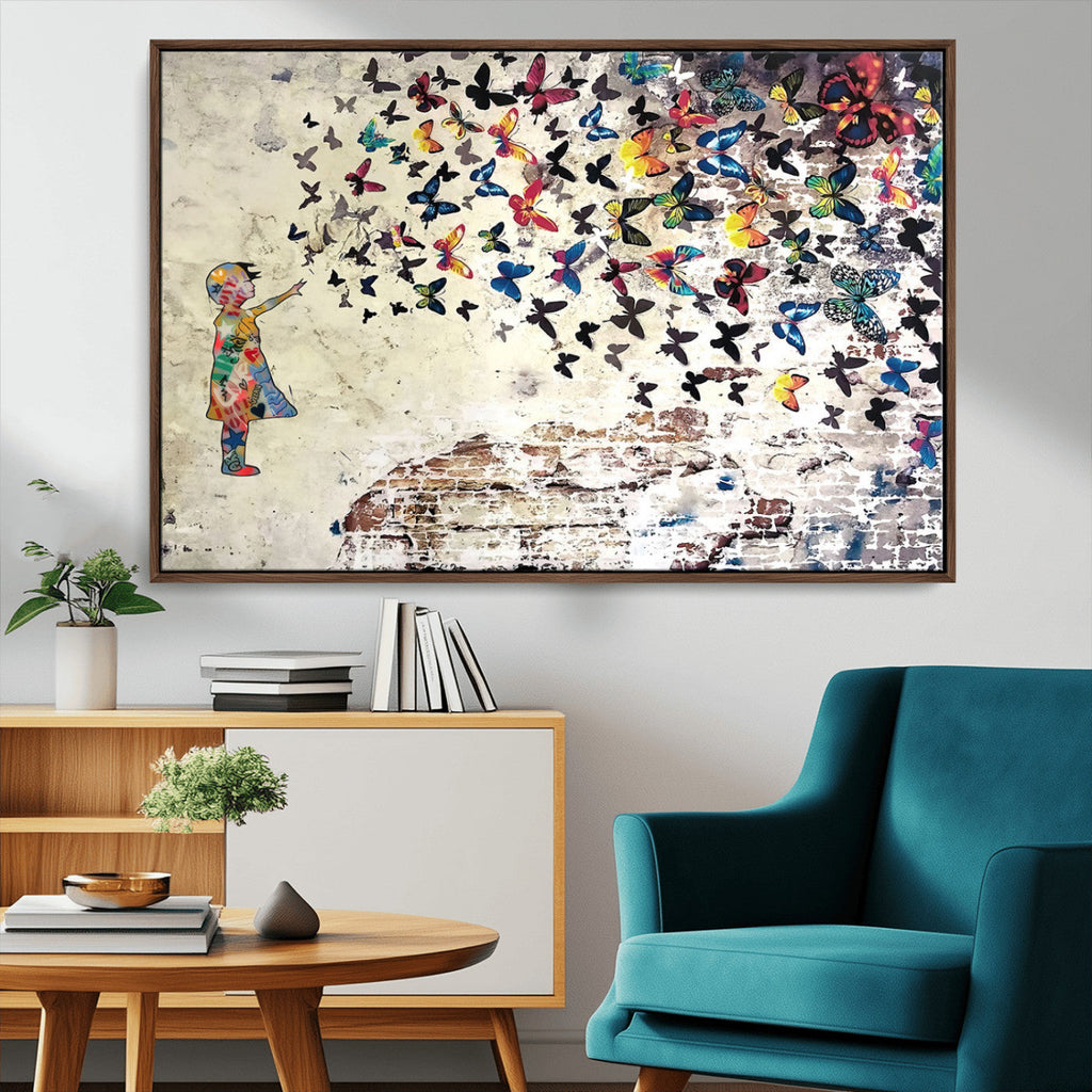 Banksy Wall Art - Banksy Girl Butterfly Graffiti Wall Art
