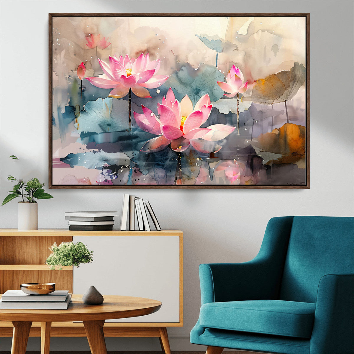 Lotus Flower Wall Art | 3 Panel Giclee Canvas Print of Pink Lotus Blossoms