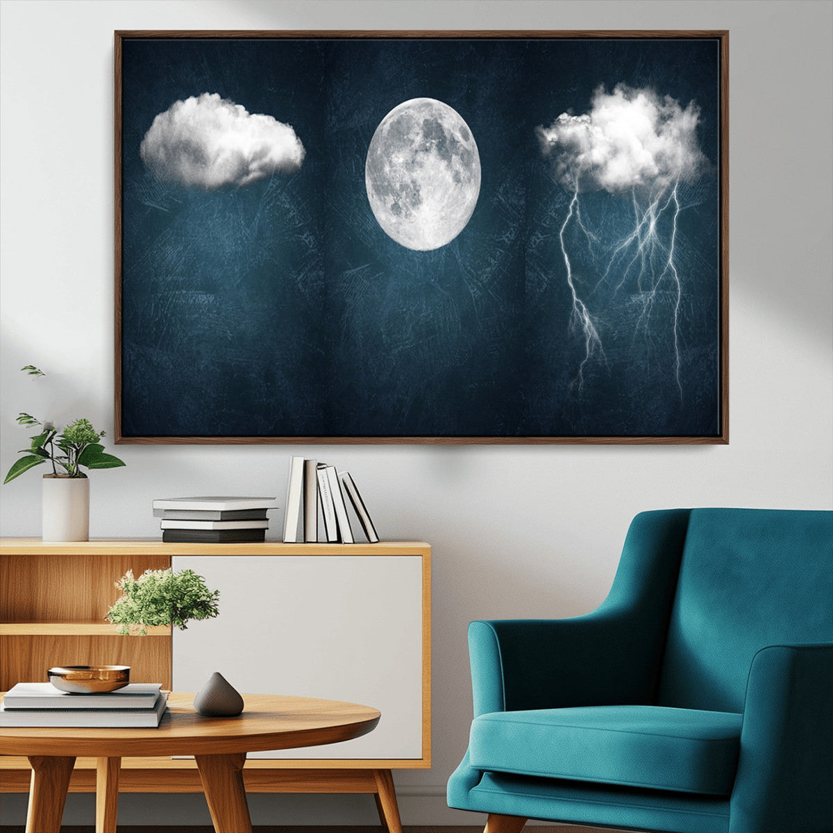 3 Piece Indigo Cloud Wall Art, Thunderstorm Moon Cloud Artwork