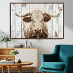Rustic Longhorn Bull Wall Art Canvas Set