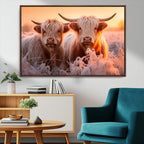 Highland Cows at Sunrise Wall Art Canvas Set