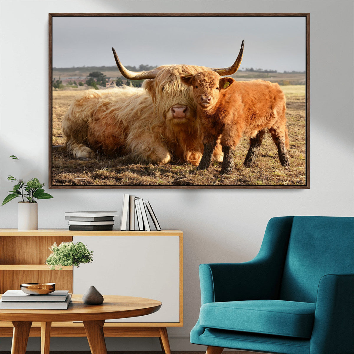 Highland Cow Canvas Wall Art Animal Print for Farm House Decor